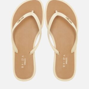 Chinelo de Dedo Tiras Off-white Palmilha Marrom