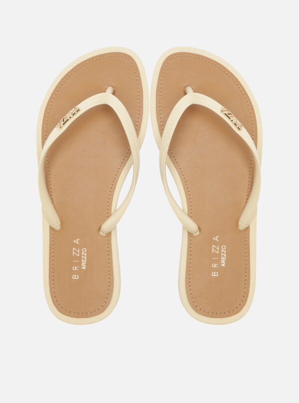 Chinelo de Dedo Tiras Off-white Palmilha Marrom