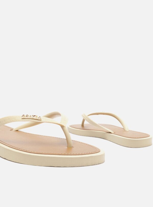 Chinelo de Dedo Tiras Off-white Palmilha Marrom - Imagem 5