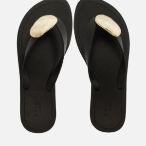 Chinelo Minimal Preto Bico Redondo Brizza
