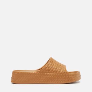 Slide Marrom Camel Tresse Flatform Tira
