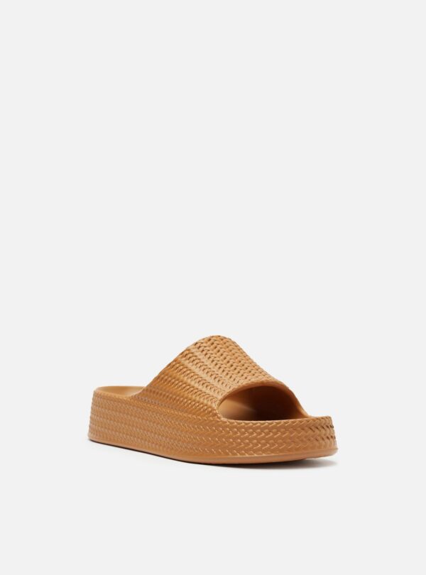 Slide Marrom Camel Tresse Flatform Tira - Imagem 2