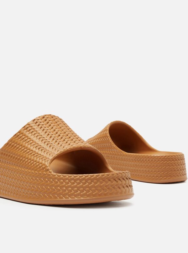 Slide Marrom Camel Tresse Flatform Tira - Imagem 4