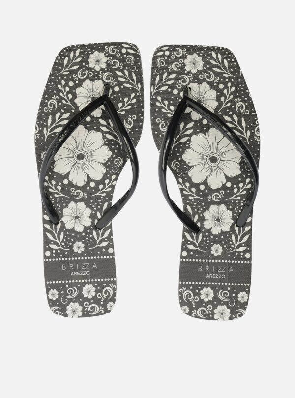Chinelo de Dedo Preto Flat Brizza Estampa Flores