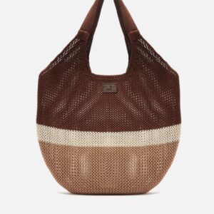 Bolsa Shopping Marrom Crochê Grande Bege