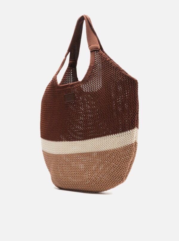 Bolsa Shopping Marrom Crochê Grande Bege - Imagem 2