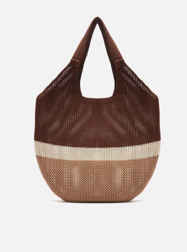 Bolsa Shopping Marrom Crochê Grande Bege - Imagem 3